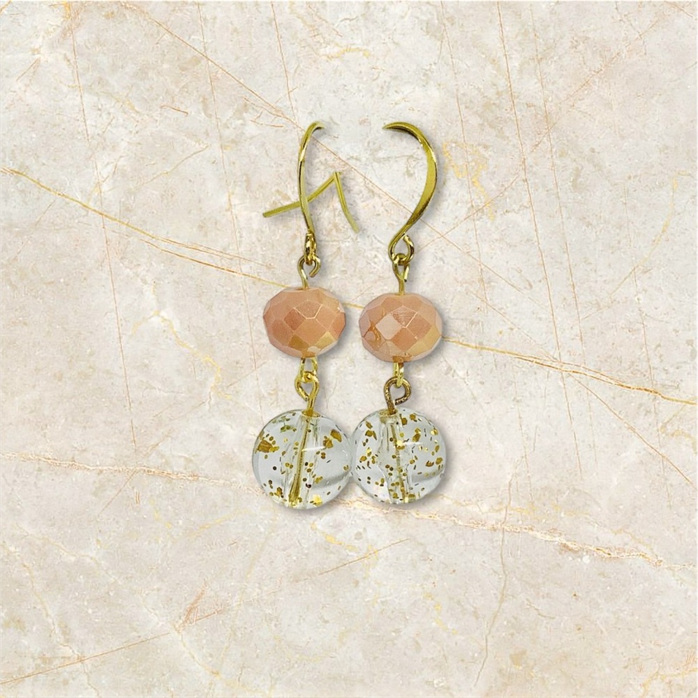 Gold and White Artisanal Earrings with Handcrafted Design